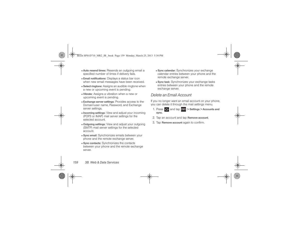 Delete an email account | Samsung SPH-D710ZWABST User Manual | Page 174 / 252