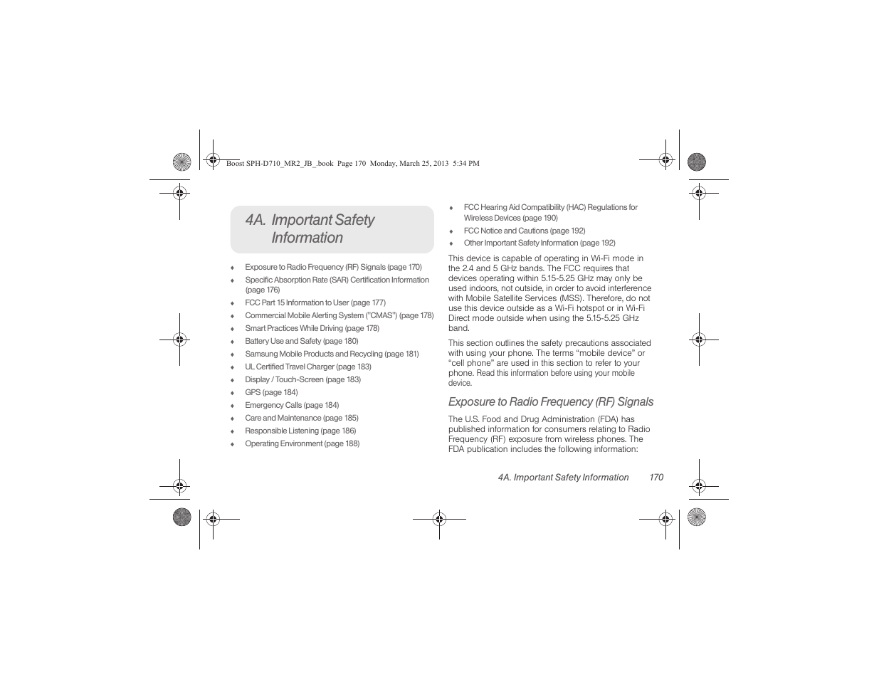 4a. important safety information, Exposure to radio frequency (rf) signals | Samsung SPH-D710ZWABST User Manual | Page 185 / 252