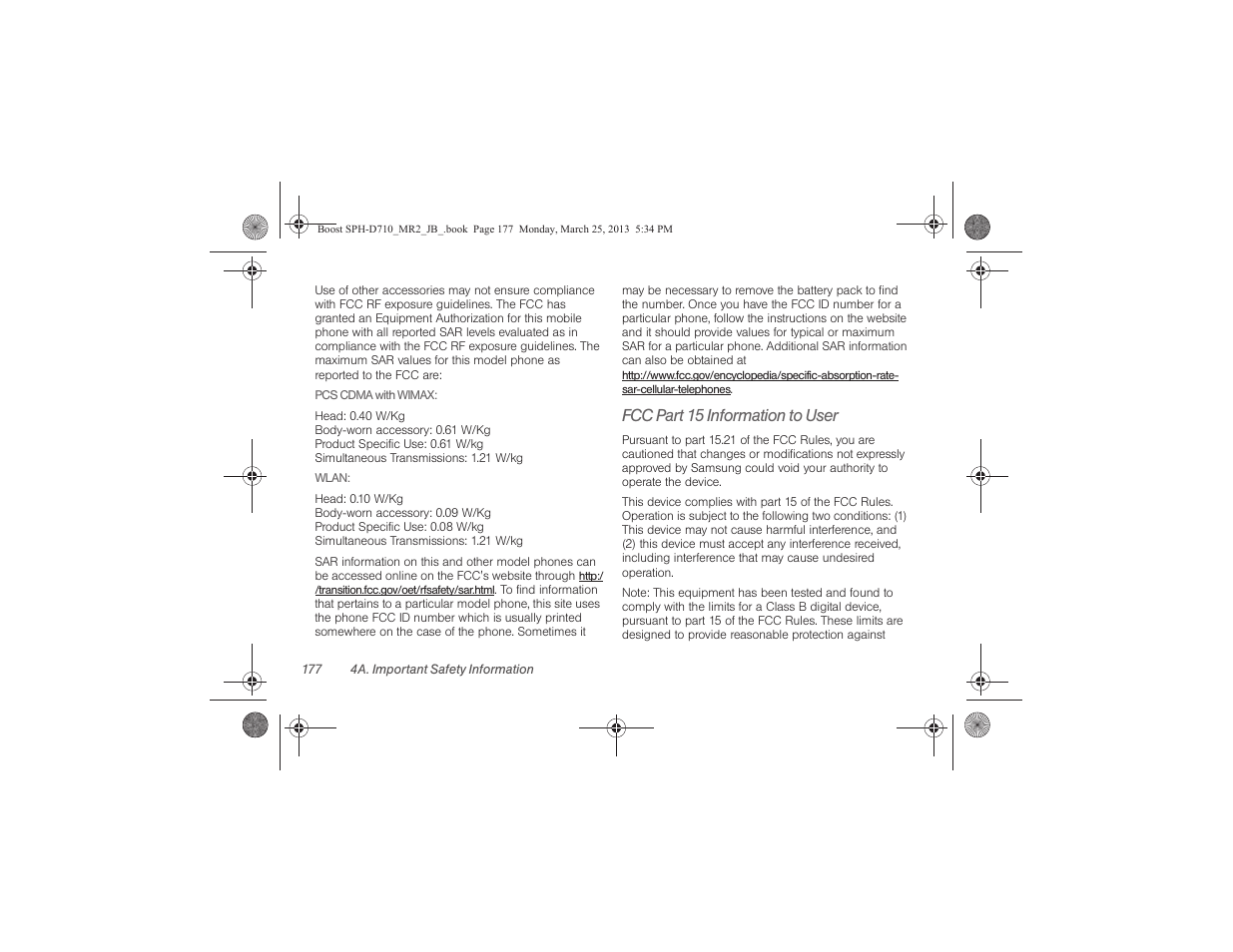 Fcc part 15 information to user | Samsung SPH-D710ZWABST User Manual | Page 192 / 252