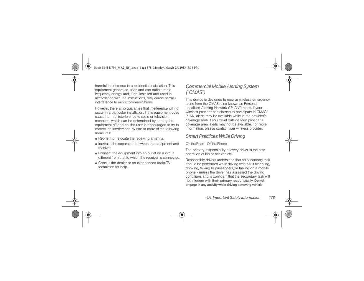 Commercial mobile alerting system ("cmas"), Smart practices while driving | Samsung SPH-D710ZWABST User Manual | Page 193 / 252