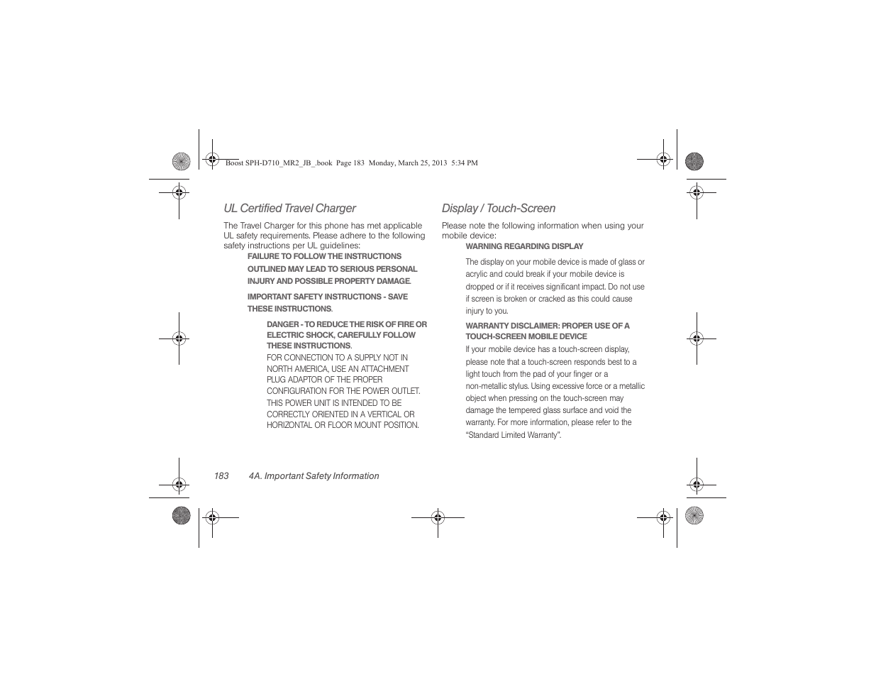 Ul certified travel charger, Display / touch-screen | Samsung SPH-D710ZWABST User Manual | Page 198 / 252