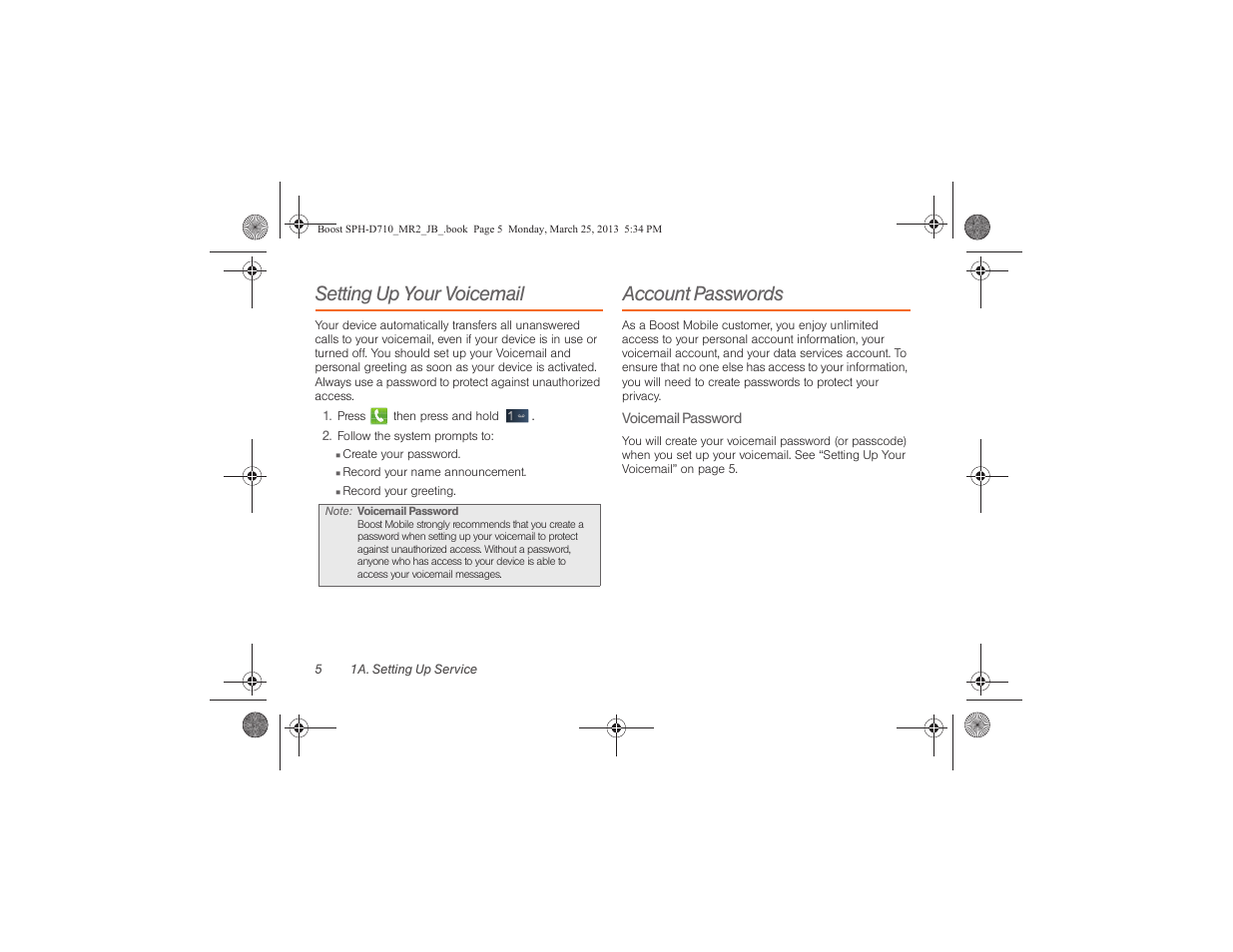 Setting up your voicemail, Account passwords | Samsung SPH-D710ZWABST User Manual | Page 20 / 252