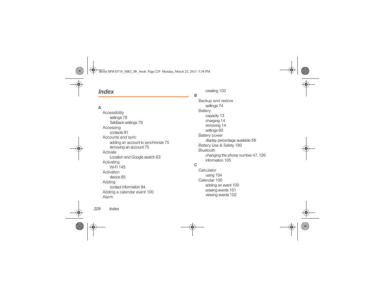 Index | Samsung SPH-D710ZWABST User Manual | Page 244 / 252