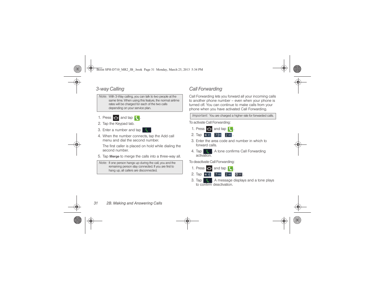 Way calling, Call forwarding | Samsung SPH-D710ZWABST User Manual | Page 46 / 252