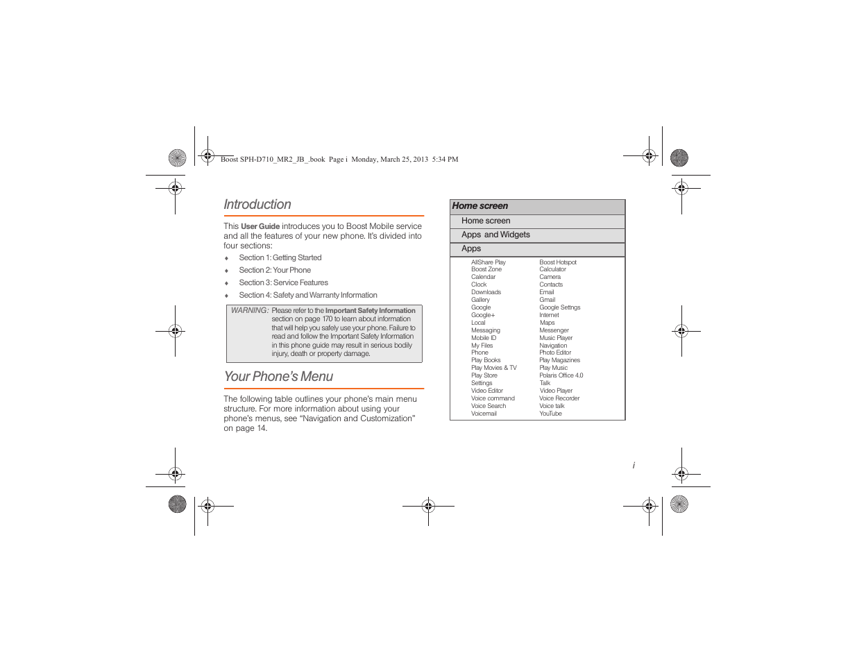 Introduction, Your phone’s menu | Samsung SPH-D710ZWABST User Manual | Page 7 / 252