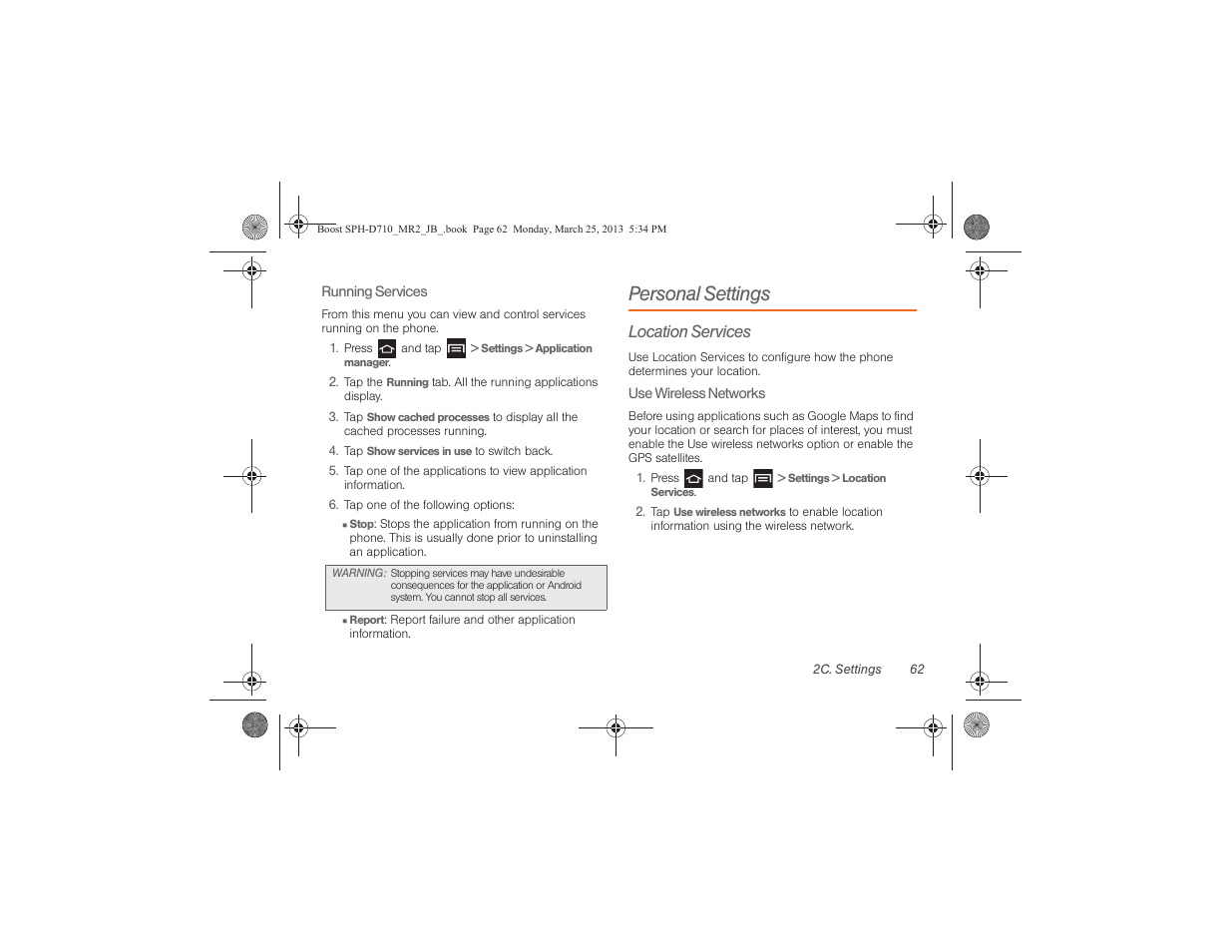 Personal settings, Location services | Samsung SPH-D710ZWABST User Manual | Page 77 / 252