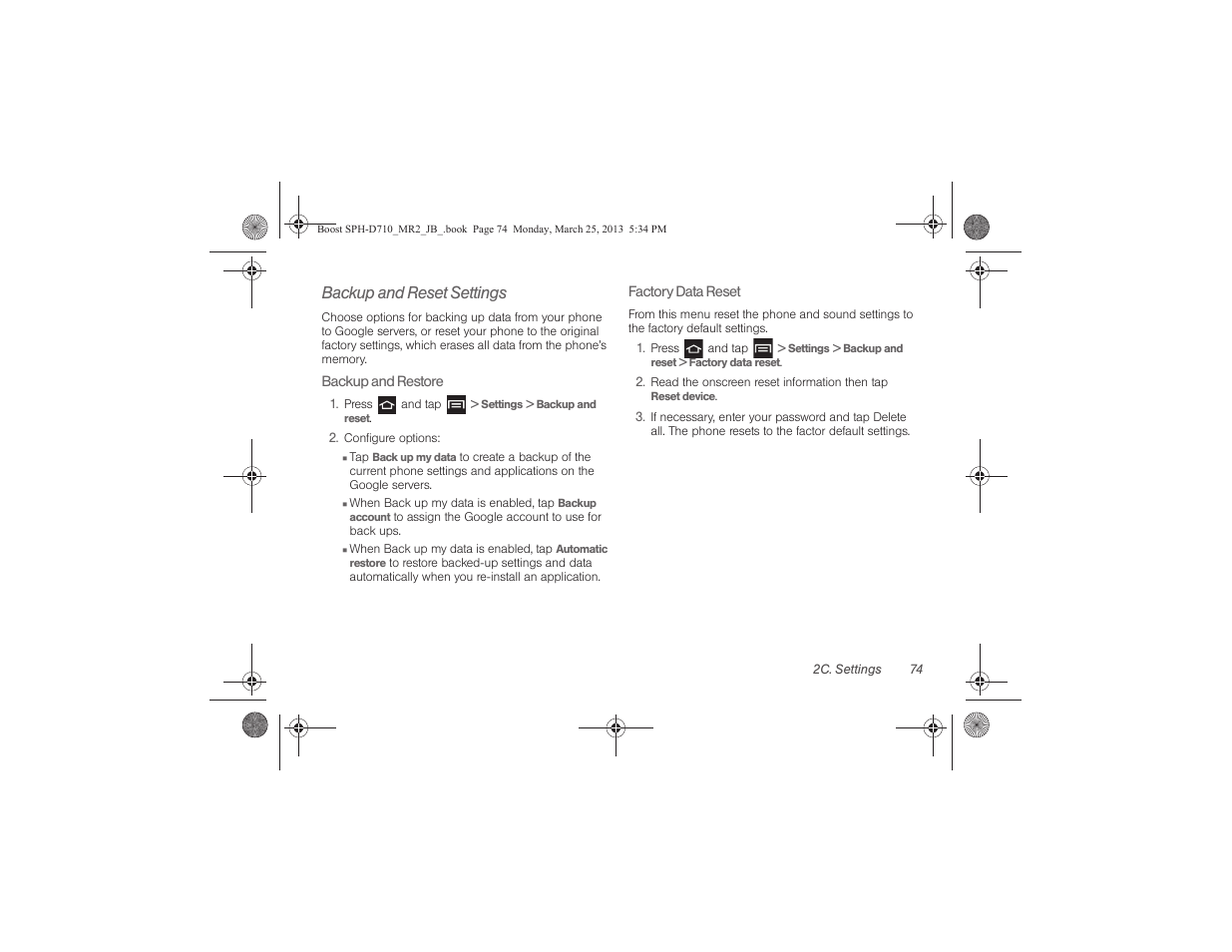 Backup and reset settings | Samsung SPH-D710ZWABST User Manual | Page 89 / 252