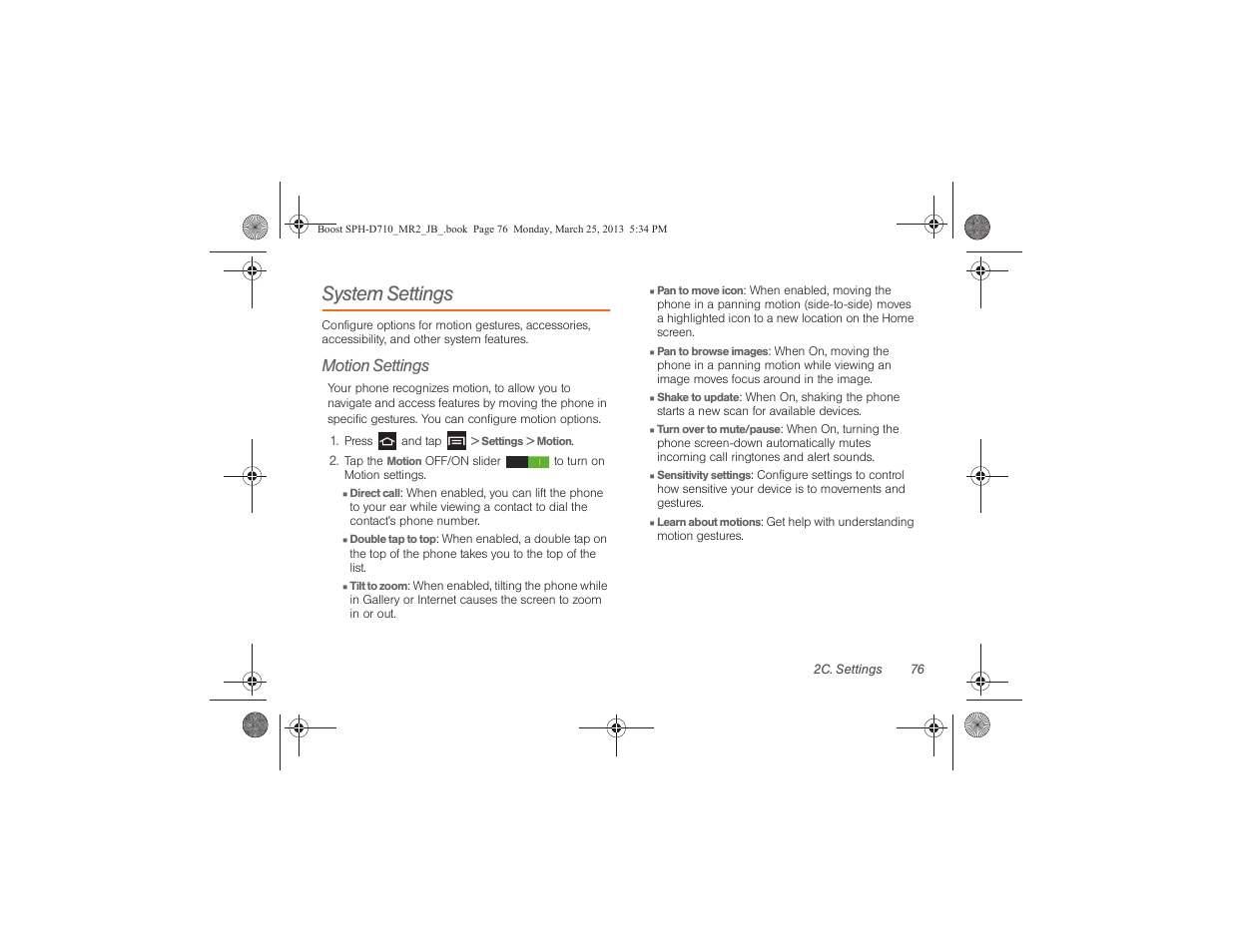 System settings, Motion settings | Samsung SPH-D710ZWABST User Manual | Page 91 / 252