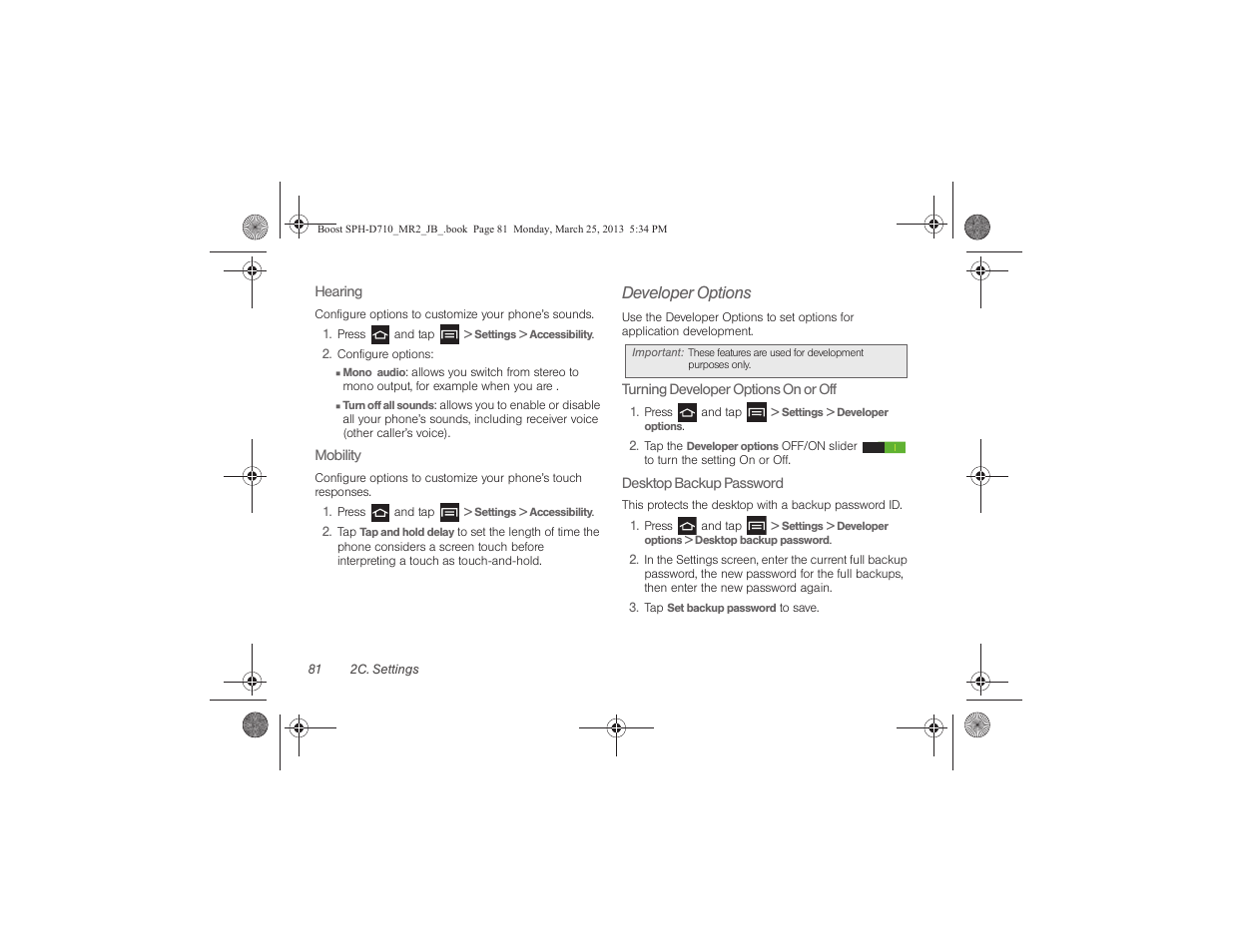 Developer options | Samsung SPH-D710ZWABST User Manual | Page 96 / 252