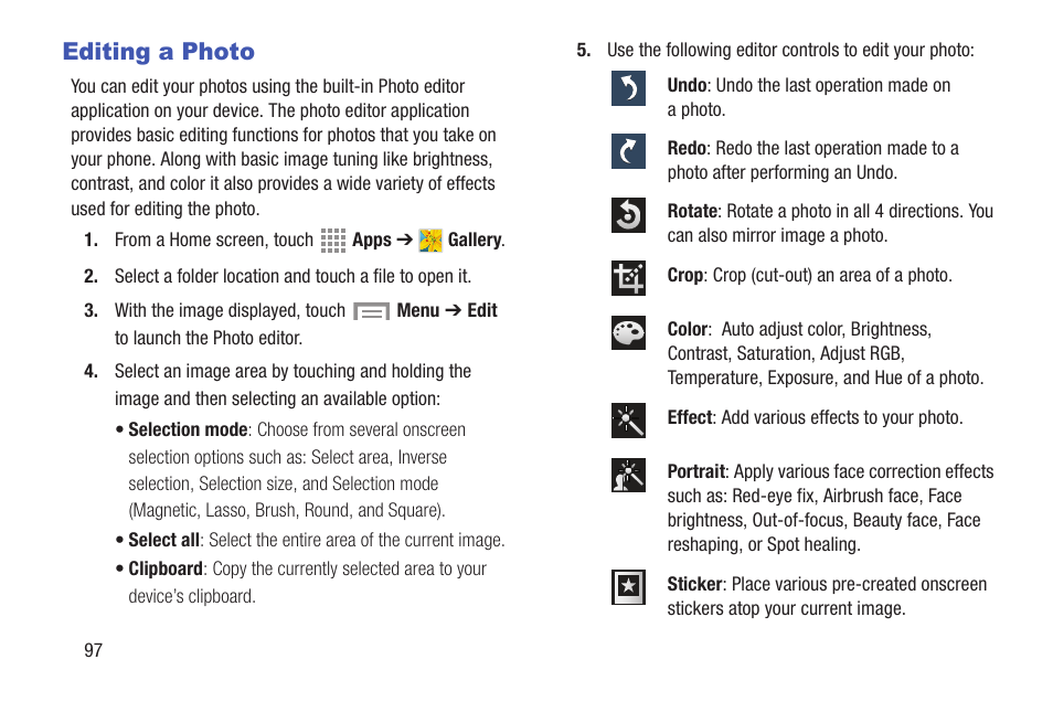 Editing a photo | Samsung SGH-I257ZKAATT User Manual | Page 104 / 218