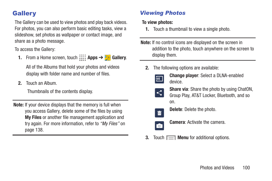 Gallery | Samsung SGH-I257ZKAATT User Manual | Page 107 / 218