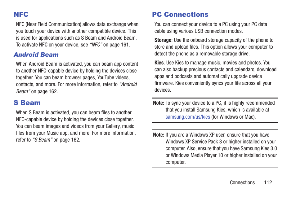 S beam, Pc connections, Nfc s beam pc connections | Samsung SGH-I257ZKAATT User Manual | Page 119 / 218