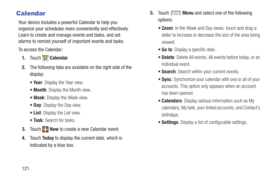 Calendar | Samsung SGH-I257ZKAATT User Manual | Page 128 / 218