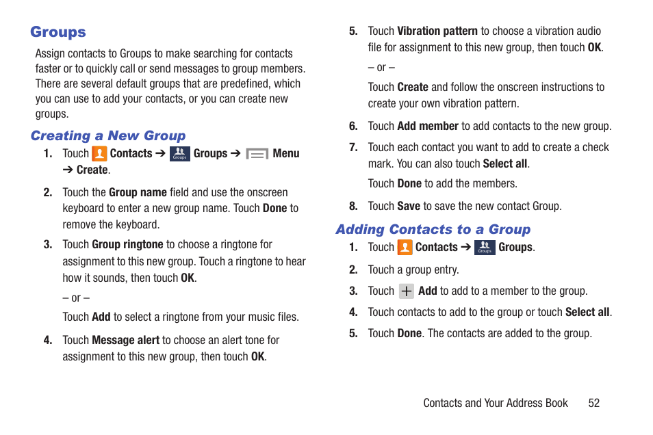 Groups | Samsung SGH-I257ZKAATT User Manual | Page 59 / 218