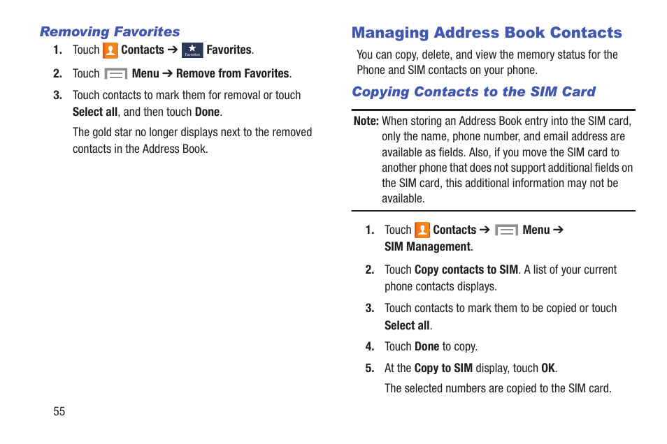 Managing address book contacts | Samsung SGH-I257ZKAATT User Manual | Page 62 / 218