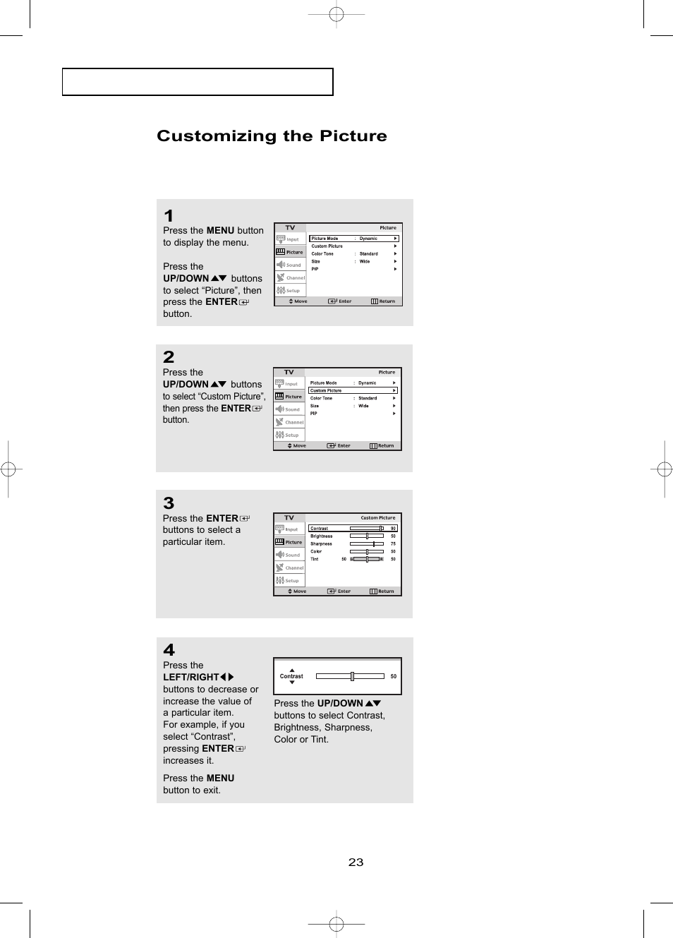 Customizing the picture | Samsung LTN1785WX-XAA User Manual | Page 32 / 68