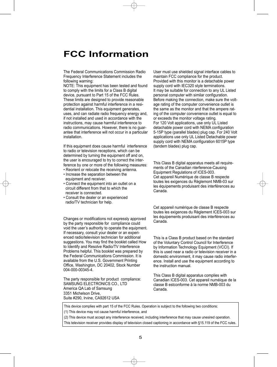 Fcc information | Samsung LTN1785WX-XAA User Manual | Page 6 / 68
