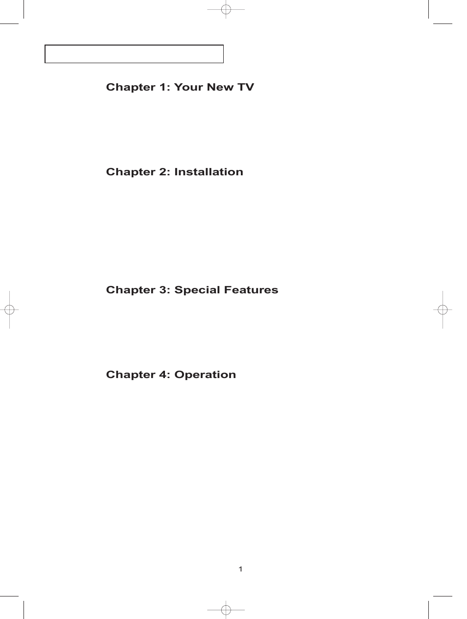 Chapter 1: your new tv, Chapter 2: installation, Chapter 3: special features | Chapter 4: operation | Samsung LTN1785WX-XAA User Manual | Page 8 / 68