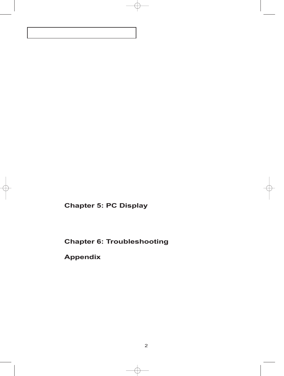 Chapter 5: pc display, Chapter 6: troubleshooting, Appendix | Samsung LTN1785WX-XAA User Manual | Page 9 / 68