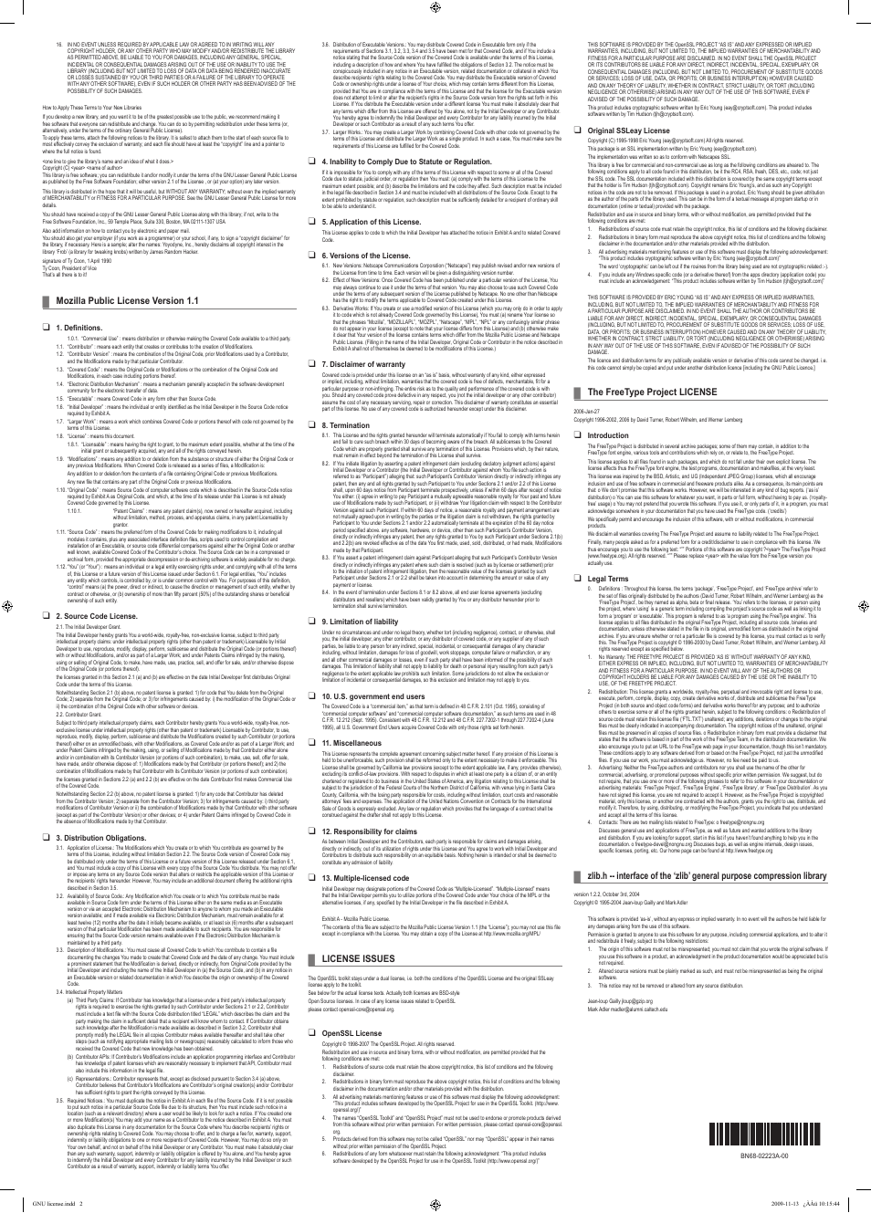 Mozilla public license version 1.1, License issues, The freetype project license | Samsung UN40B7000WFUZA User Manual | Page 2 / 2