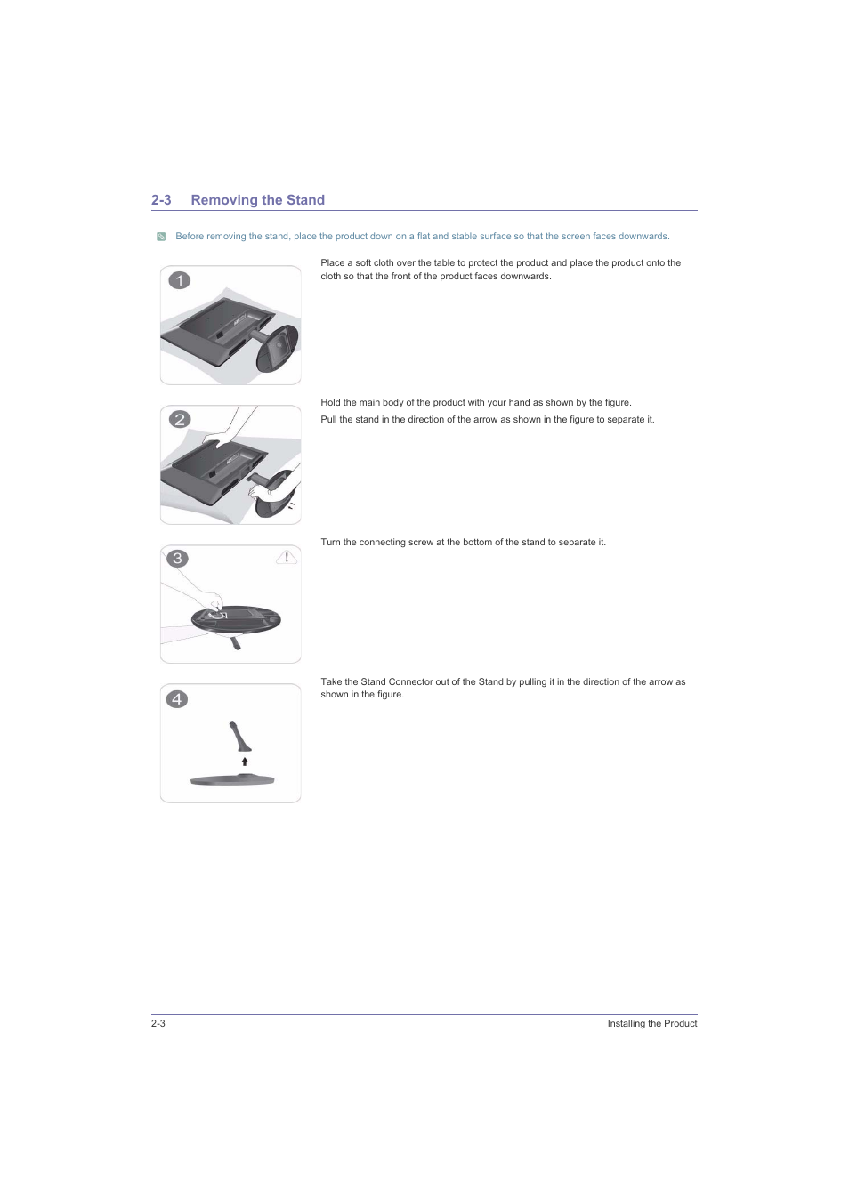 3 removing the stand, Removing the stand -3 | Samsung LS23LRZKU2D-ZA User Manual | Page 16 / 46