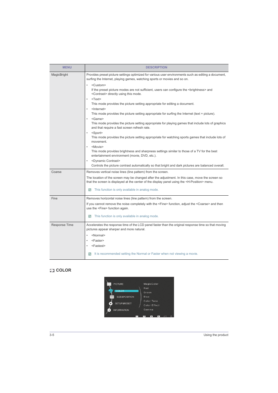 Color | Samsung LS23LRZKU2D-ZA User Manual | Page 28 / 46