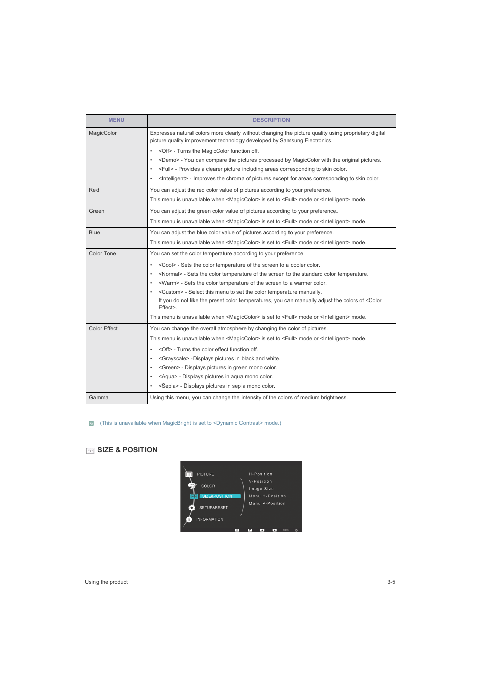 Size & position | Samsung LS23LRZKU2D-ZA User Manual | Page 29 / 46