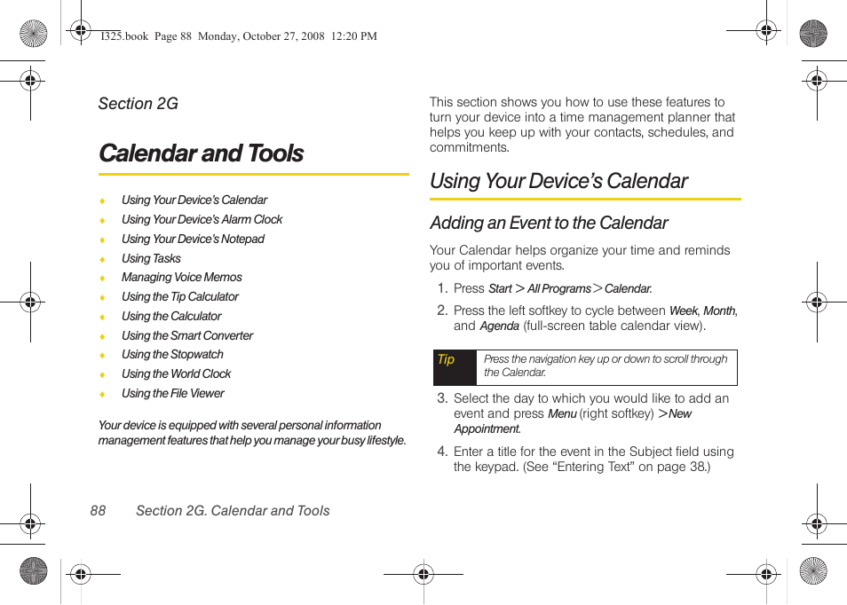 Calendar and tools, Using your device’s calendar, Adding an event to the calendar | 2g. calendar and tools | Samsung SPH-I325DLASPR User Manual | Page 102 / 227