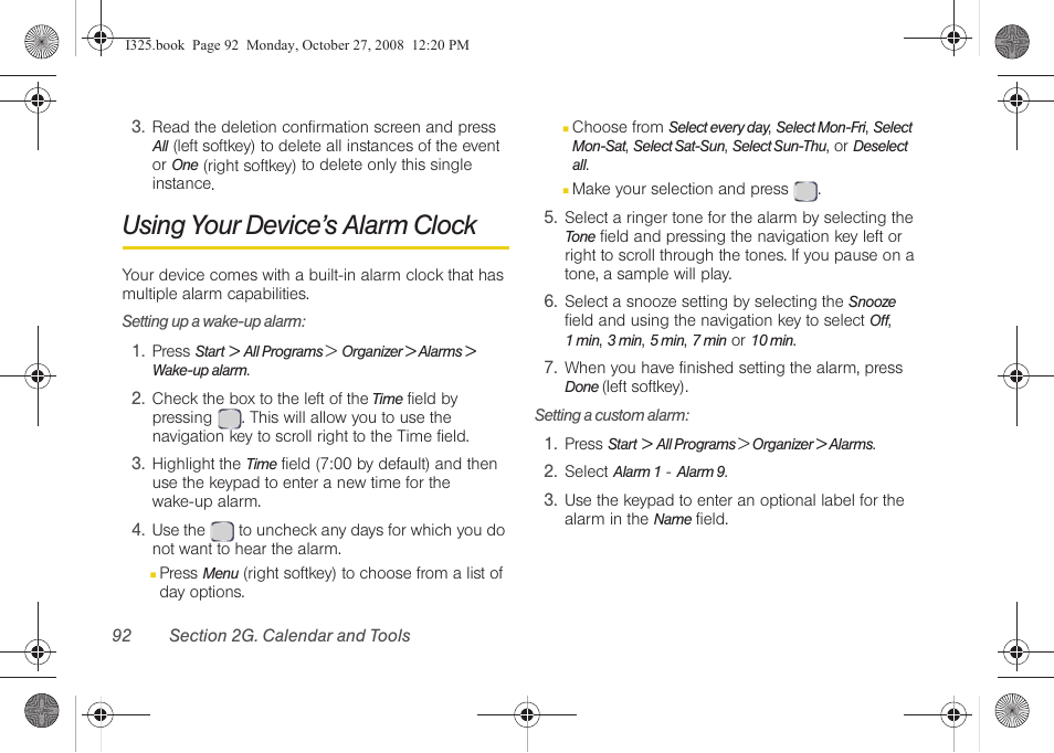 Using your device’s alarm clock | Samsung SPH-I325DLASPR User Manual | Page 106 / 227