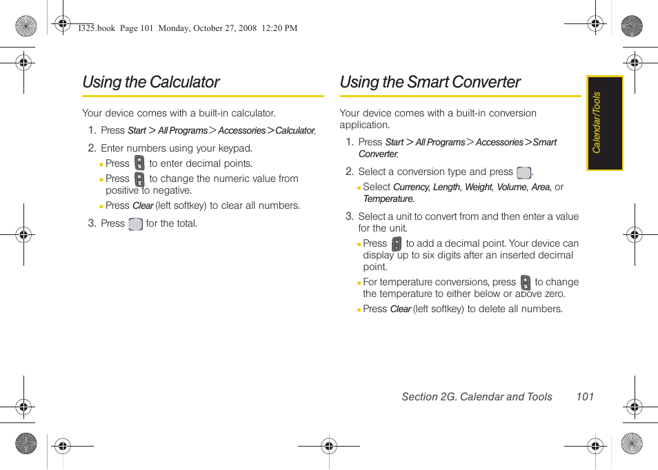 Using the calculator, Using the smart converter | Samsung SPH-I325DLASPR User Manual | Page 115 / 227