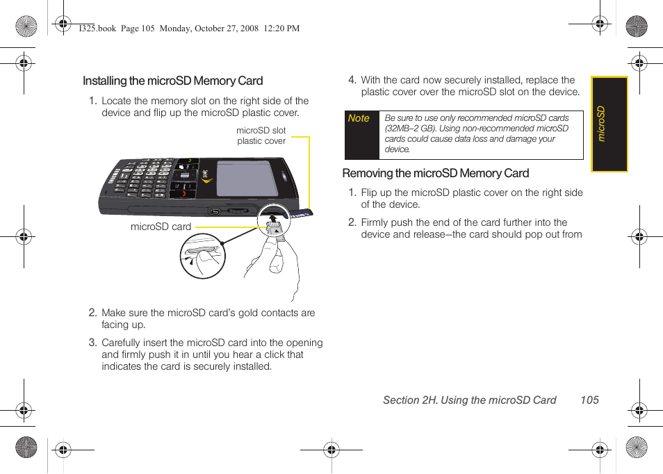 Installing the microsd memory card, Removing the microsd memory card | Samsung SPH-I325DLASPR User Manual | Page 119 / 227