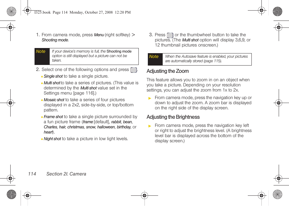 Adjusting the zoom, Adjusting the brightness | Samsung SPH-I325DLASPR User Manual | Page 128 / 227