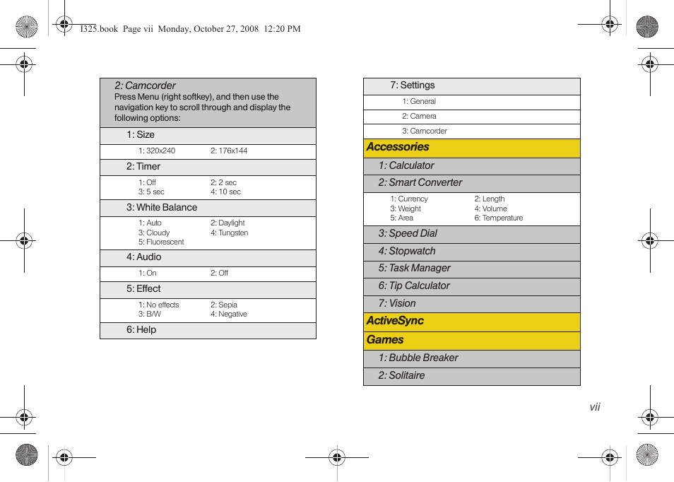 Accessories, Activesync games | Samsung SPH-I325DLASPR User Manual | Page 13 / 227