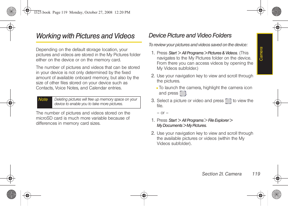 Working with pictures and videos, Device picture and video folders | Samsung SPH-I325DLASPR User Manual | Page 133 / 227