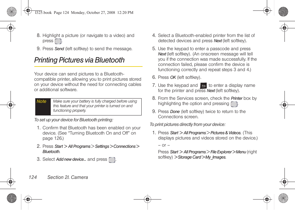Printing pictures via bluetooth | Samsung SPH-I325DLASPR User Manual | Page 138 / 227