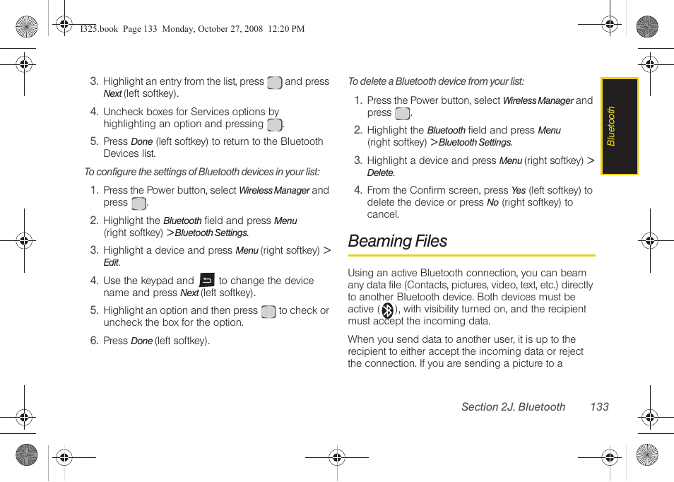 Beaming files | Samsung SPH-I325DLASPR User Manual | Page 147 / 227