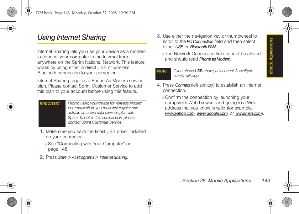 Using internet sharing | Samsung SPH-I325DLASPR User Manual | Page 157 / 227