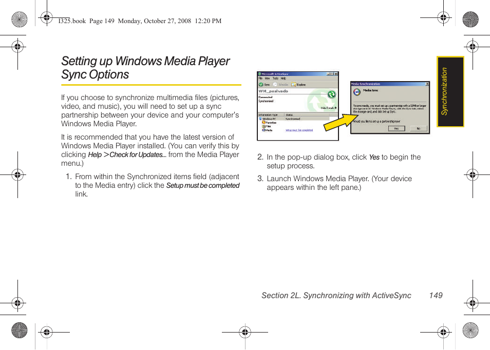Setting up windows media player sync options, Setting up windows media player, Sync options | Samsung SPH-I325DLASPR User Manual | Page 163 / 227
