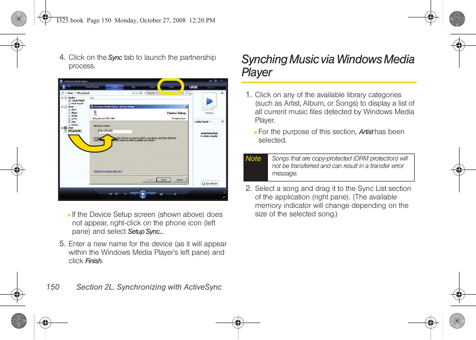 Synching music via windows media player, Synching music via windows media player . 150 | Samsung SPH-I325DLASPR User Manual | Page 164 / 227