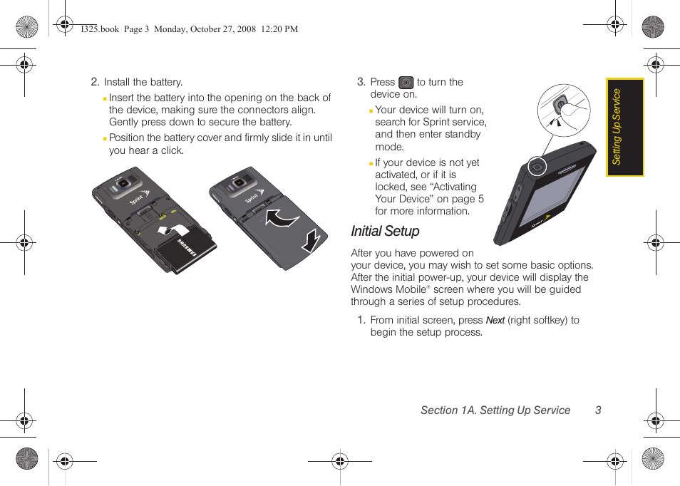 Initial setup | Samsung SPH-I325DLASPR User Manual | Page 17 / 227