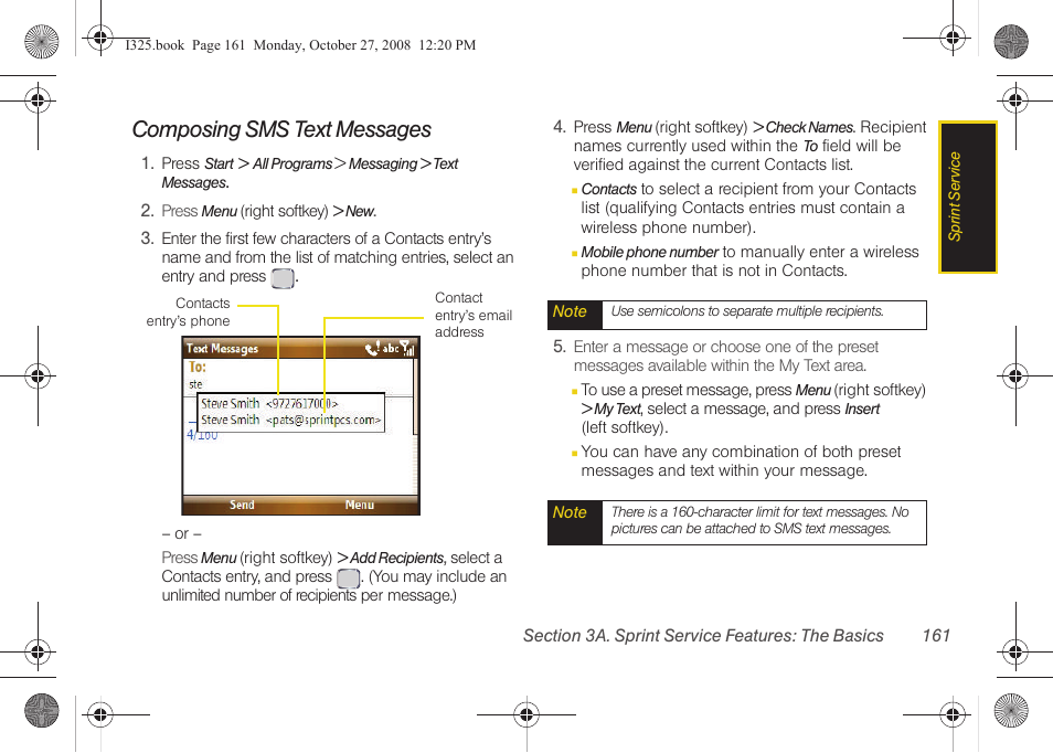 Composing sms text messages | Samsung SPH-I325DLASPR User Manual | Page 175 / 227