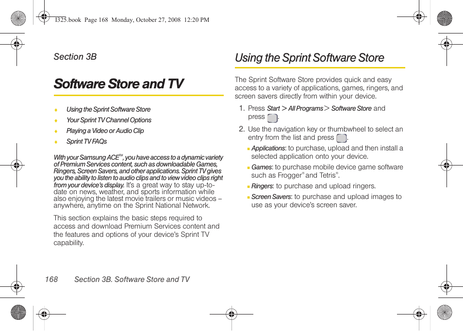 Software store and tv, Using the sprint software store, 3b. software store and tv | Samsung SPH-I325DLASPR User Manual | Page 182 / 227