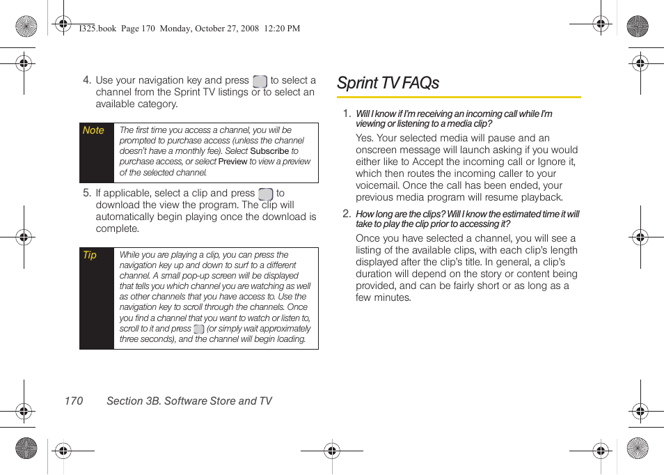 Sprint tv faqs | Samsung SPH-I325DLASPR User Manual | Page 184 / 227