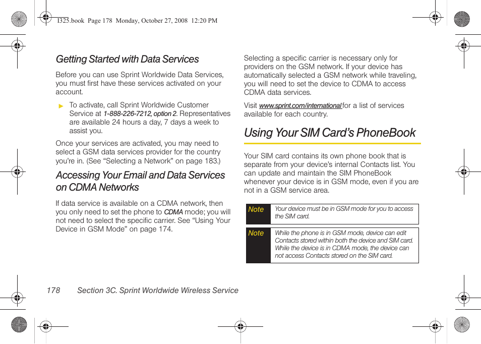 Getting started with data services, Using your sim card’s phonebook | Samsung SPH-I325DLASPR User Manual | Page 192 / 227
