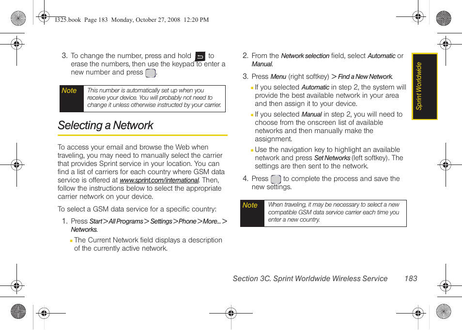 Selecting a network | Samsung SPH-I325DLASPR User Manual | Page 197 / 227