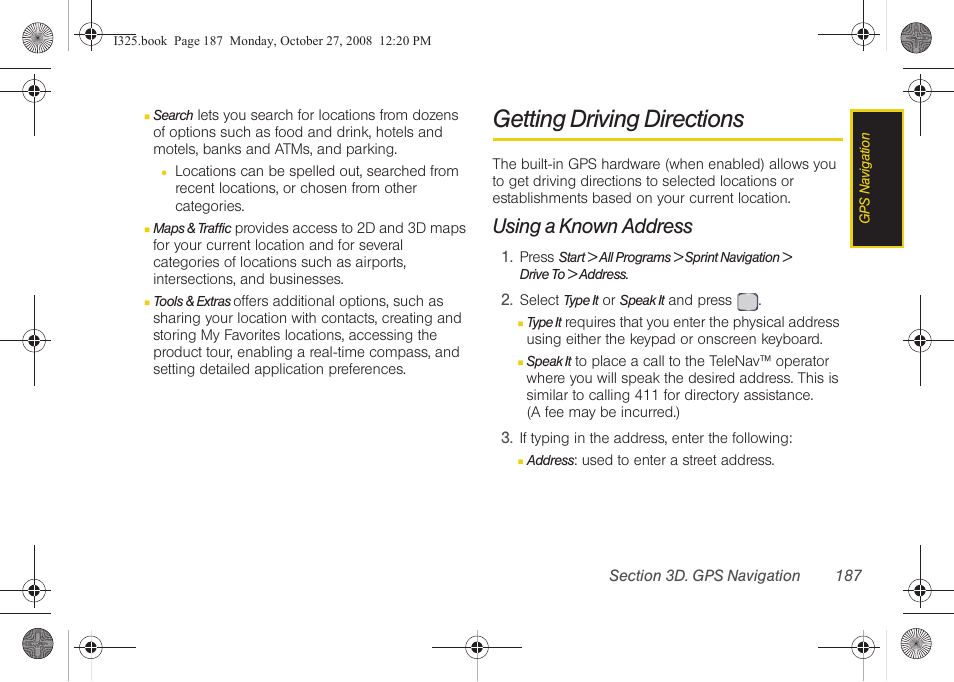 Getting driving directions, Using a known address | Samsung SPH-I325DLASPR User Manual | Page 201 / 227