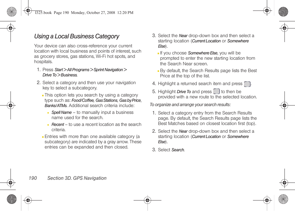 Using a local business category | Samsung SPH-I325DLASPR User Manual | Page 204 / 227