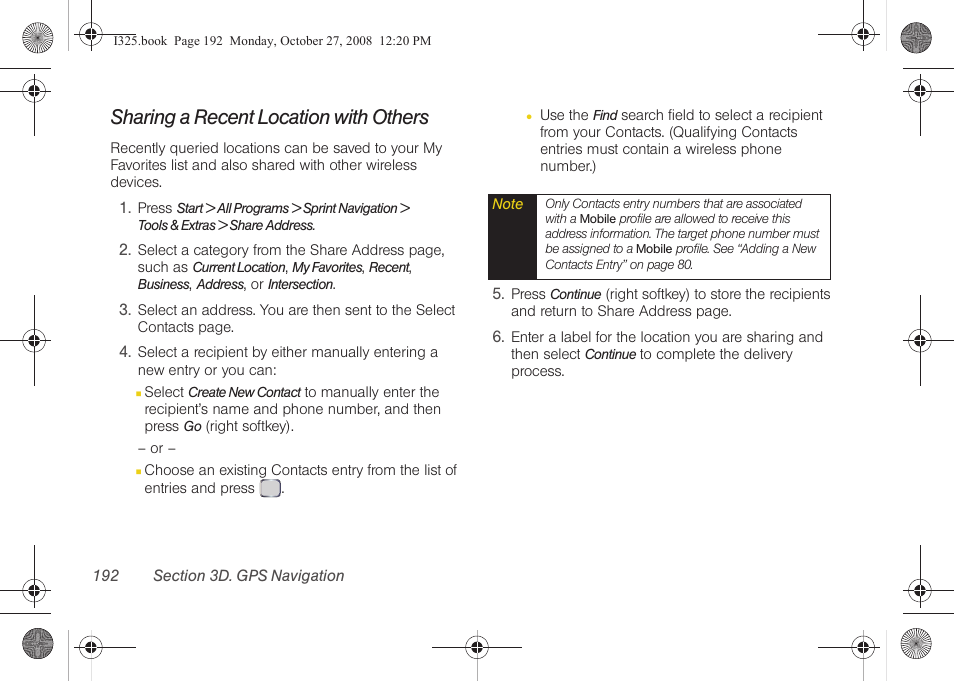 Sharing a recent location with others | Samsung SPH-I325DLASPR User Manual | Page 206 / 227