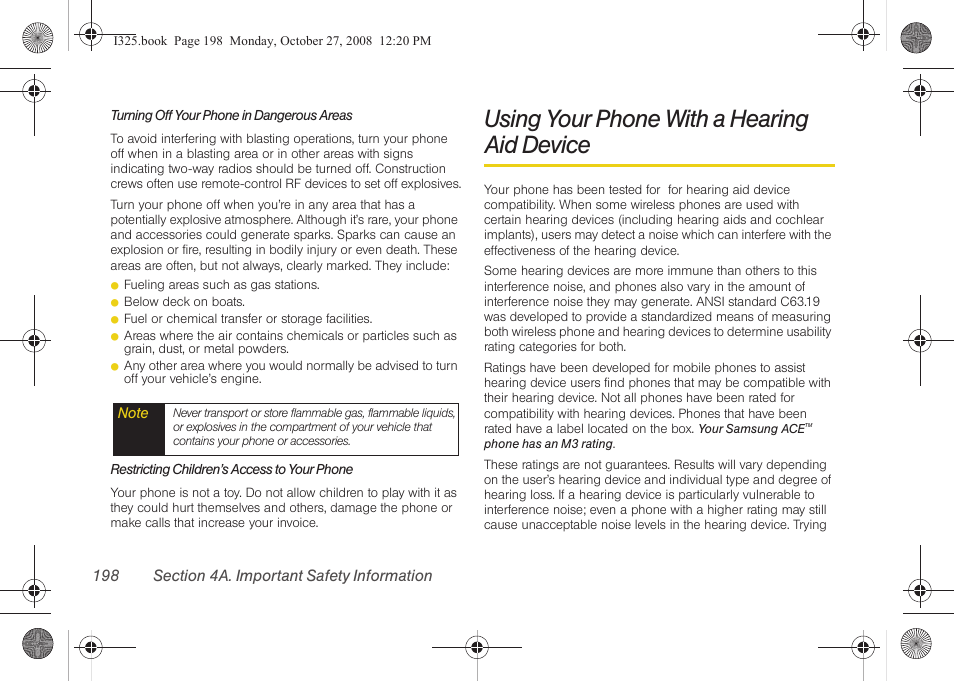 Using your phone with a hearing aid device, Using your phone with a hearing, Aid device | Samsung SPH-I325DLASPR User Manual | Page 212 / 227