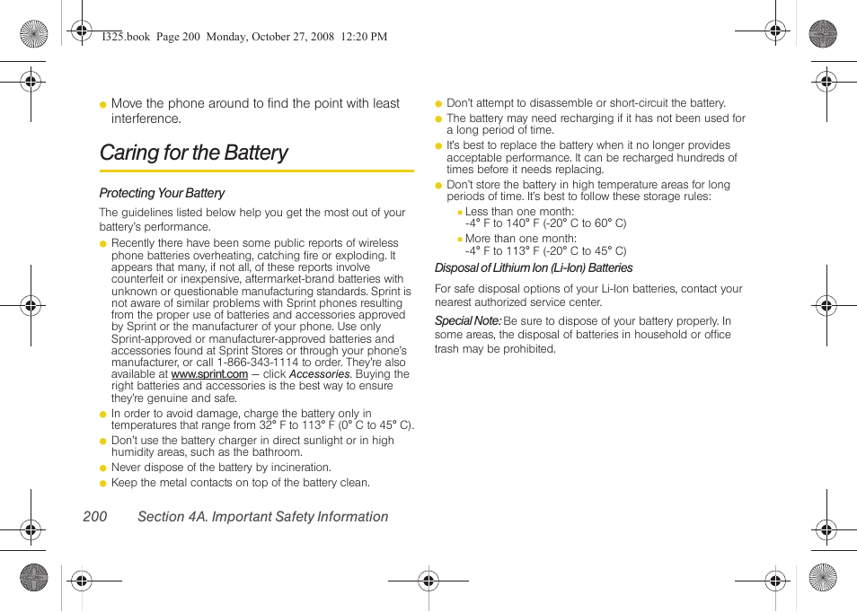 Caring for the battery, Protecting your battery | Samsung SPH-I325DLASPR User Manual | Page 214 / 227